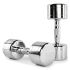 De chromen dumbbells hebben een ergonomische greep met een gripvaste knurling