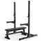 Het Fortex Squat Rack met de Fortex Flat Bench en band pegs
