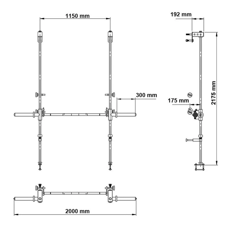 Afmetingen van de ATX Smith Machine Option MPA-780