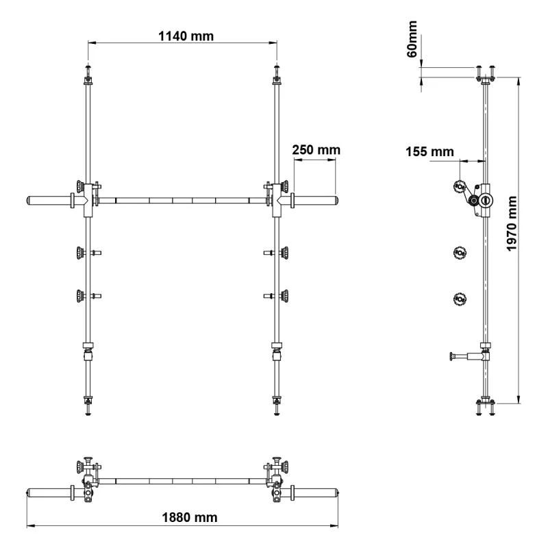 Afmetingen van de ATX Smith Machine Option MPO-600