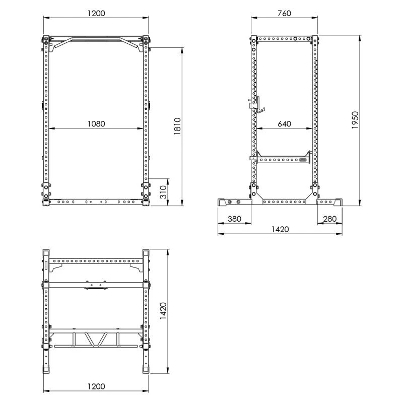 Maattekening van het ATX Power Rack PRX-640
