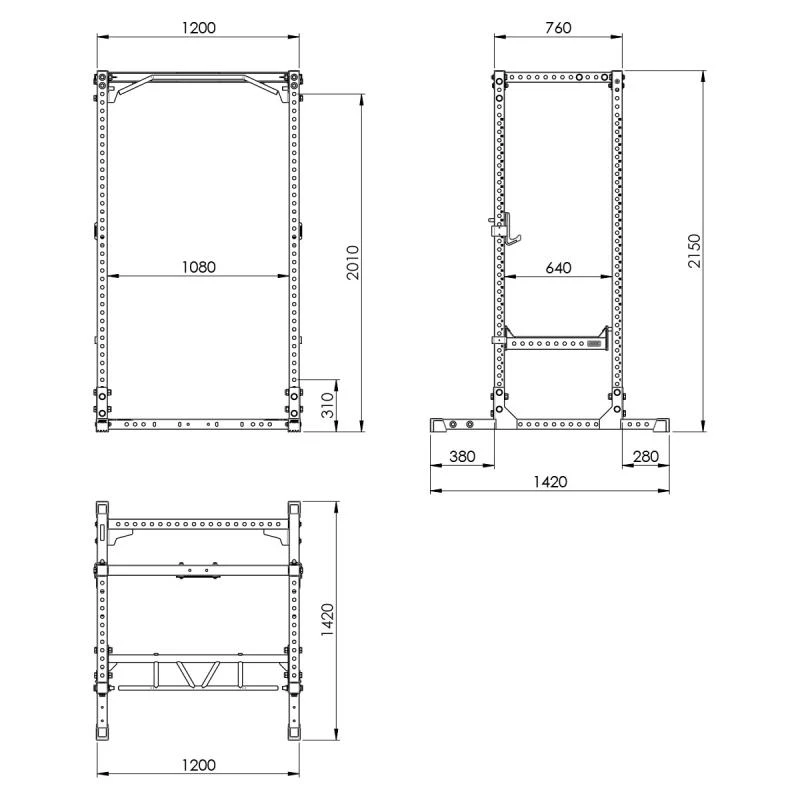Maattekening van het ATX Power Rack PRX-660